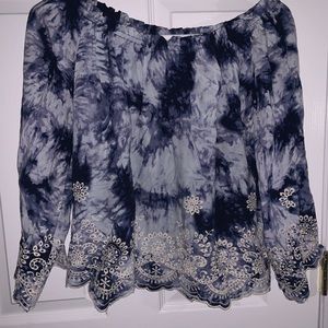 Blue Tye Dye Off The Shoulder Top with Lace Bottom